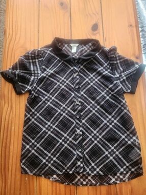 Forever 21 Sheer Button Up Blouse Black/White Size Small